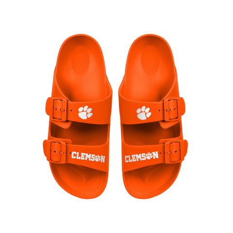 FOCO NCAA Team Logo Double Buckle Comfortable Slip-On Women's Sandals, Clemson Tigers