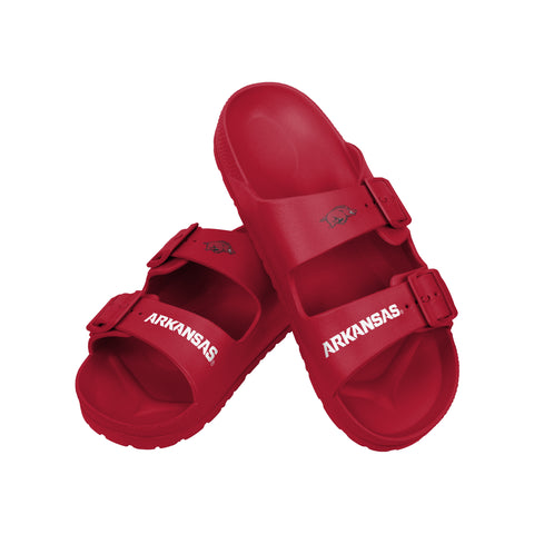 FOCO NCAA Team Logo Double Buckle Comfortable Slip-On Women's Sandals, Arkansas Razorbacks