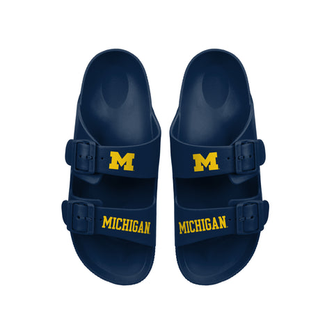FOCO NCAA Team Logo Double Buckle Comfortable Slip-On Women's Sandals, Michigan Wolverines