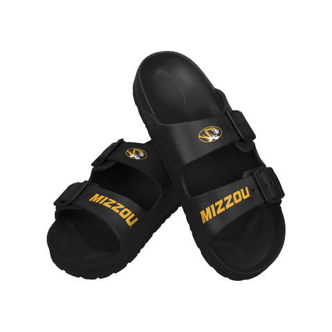 FOCO NCAA Team Logo Double Buckle Comfortable Slip-On Women's Sandals, Missouri Tigers