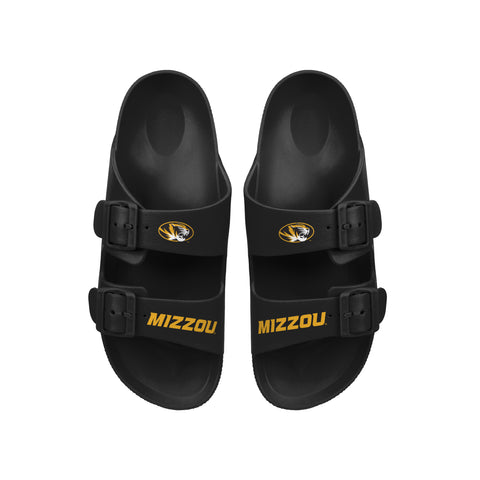 FOCO NCAA Team Logo Double Buckle Comfortable Slip-On Women's Sandals, Missouri Tigers