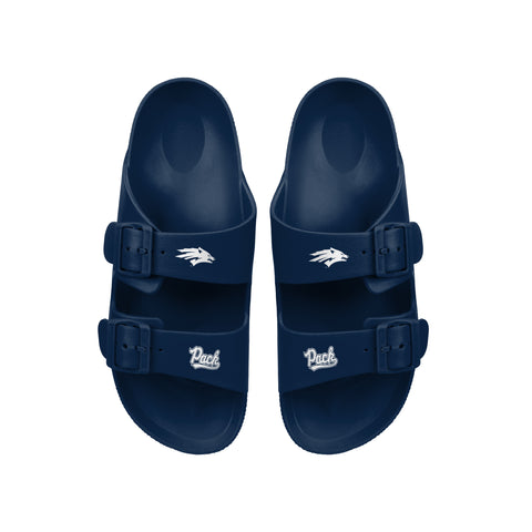 FOCO NCAA Team Logo Double Buckle Comfortable Slip-On Women's Sandals, Nevada Wolf Pack