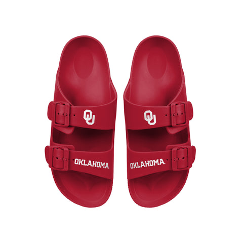 FOCO NCAA Team Logo Double Buckle Comfortable Slip-On Women's Sandals, Oklahoma Sooners