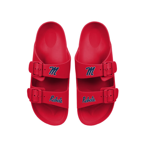 FOCO NCAA Team Logo Double Buckle Comfortable Slip-On Women's Sandals, Ole Miss Rebels