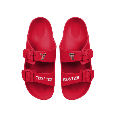FOCO NCAA Team Logo Double Buckle Comfortable Slip-On Women's Sandals, Texas Tech Red Raiders
