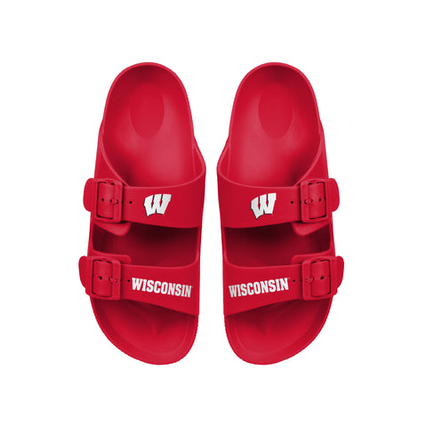 FOCO NCAA Team Logo Double Buckle Comfortable Slip-On Women's Sandals, Wisconsin Badgers