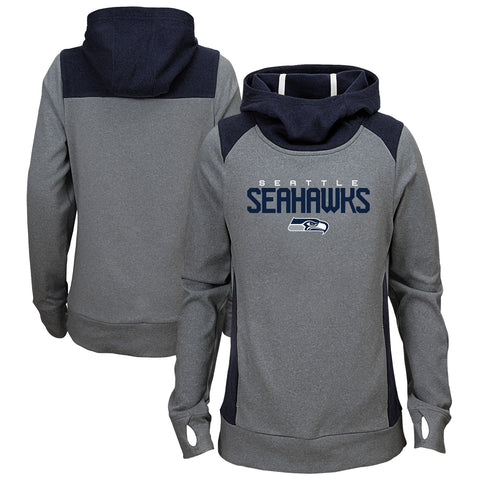 Outerstuff NFL Seattle Seahawks Boys Kids Gray and Navy Pullover Hoodie