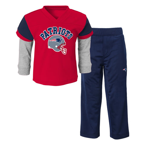 Outerstuff NFL New England Patriots Infants Charger Long Sleeve T-Shirt and Pants Set, Red/Navy