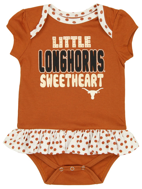 Outerstuff NCAA Texas Longhorns Sweetheart Newborn and Infant Girls 3-Piece Creeper, Booties, and Baby Napkin