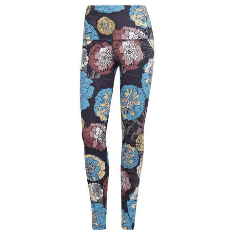 adidas Women's Athletic Running Tights Legging, Allover Floral Print, Blue