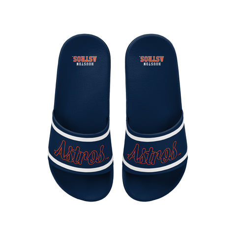 FOCO MLB Team Wordmark Molded Comfortable Women's Slide Sandals, Houston Astros