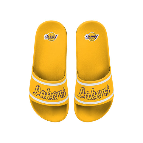 FOCO NBA Team Wordmark Molded Comfortable Women's Slide Sandals, Los Angeles Lakers