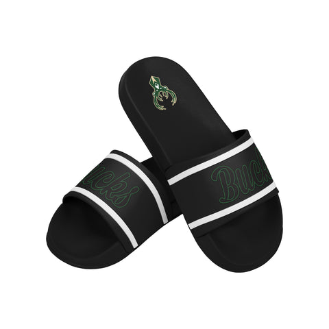 FOCO NBA Team Wordmark Molded Comfortable Women's Slide Sandals, Milwaukee Bucks