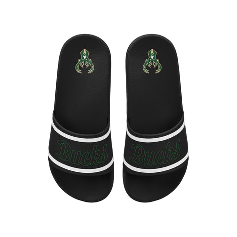 FOCO NBA Team Wordmark Molded Comfortable Women's Slide Sandals, Milwaukee Bucks