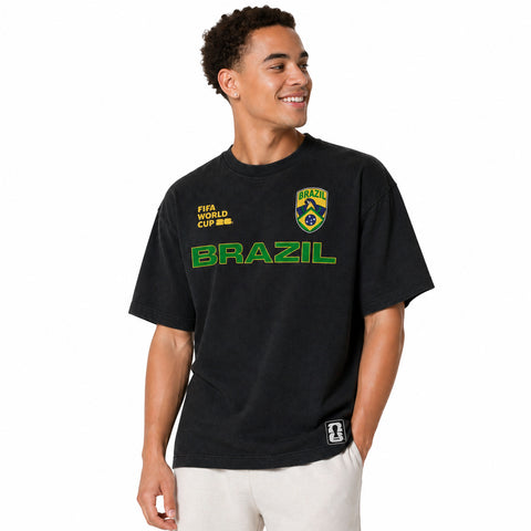 Outerstuff Men's FIFA World Cup 2026 Team Nations United Mineral Wash Black Tee, Brazil