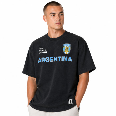 Outerstuff Men's FIFA World Cup 2026 Team Nations United Mineral Wash Black Tee, Argentina