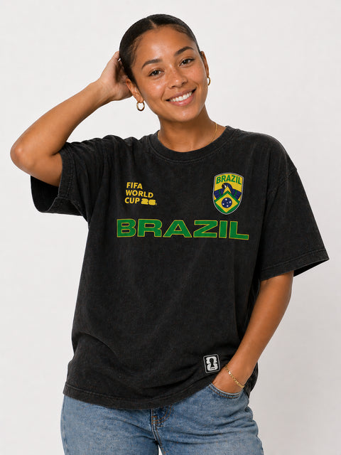 Outerstuff Men's FIFA World Cup 2026 Team Nations United Mineral Wash Black Tee, Brazil
