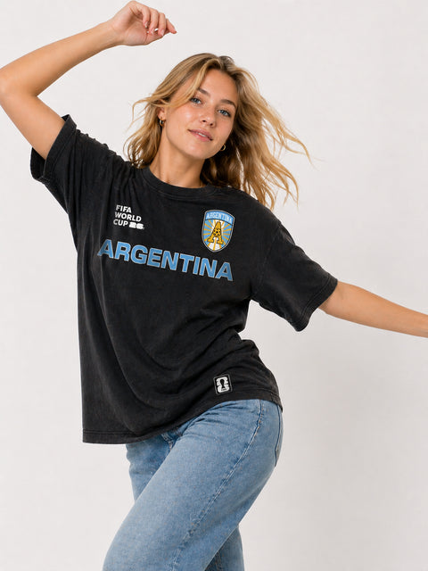Outerstuff Men's FIFA World Cup 2026 Team Nations United Mineral Wash Black Tee, Argentina