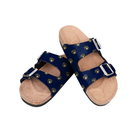 FOCO MLB Mini Print Women's Comfortable Double Buckle Sandals, Milwaukee Brewers