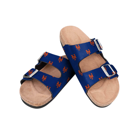 FOCO MLB Mini Print Women's Comfortable Double Buckle Sandals, New York Mets