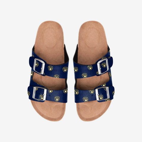 FOCO MLB Mini Print Women's Comfortable Double Buckle Sandals, Milwaukee Brewers