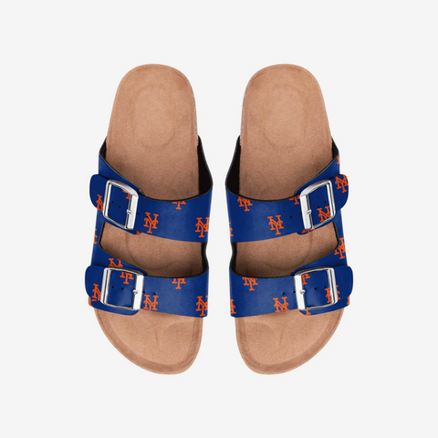 FOCO MLB Mini Print Women's Comfortable Double Buckle Sandals, New York Mets