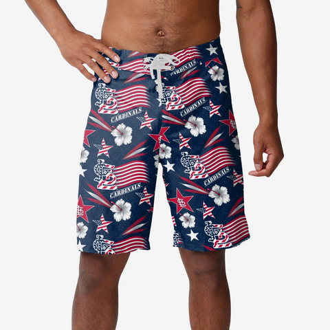 FOCO MLB Baseball Americana 8 inch Men's Boardshorts, St. Louis Cardinals