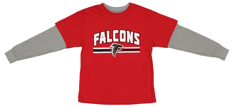 Outerstuff NFL Boys Kids Bleachers Long Sleeve T-Shirt with Faux Layer - Atlanta Falcons