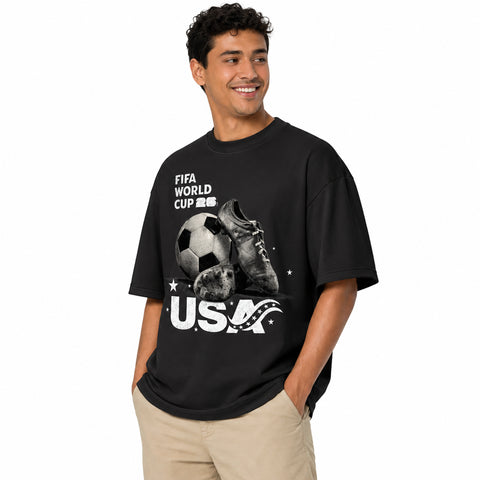 Outerstuff Men's FIFA World Cup 2026 Team USA Ball and Cleats Premium Cotton Tee, Black