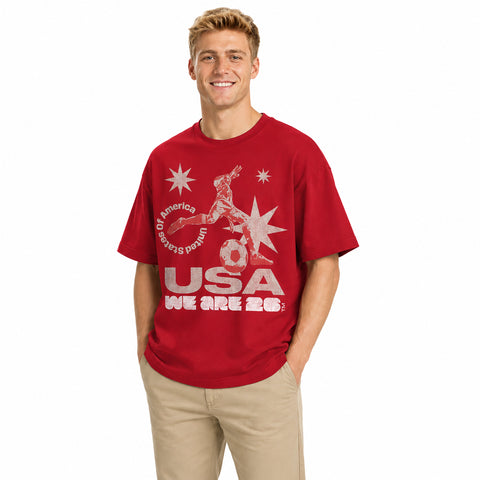 Outerstuff Men's FIFA World Cup 2026 Team USA Kicking Ball Premium Cotton Tee, Red
