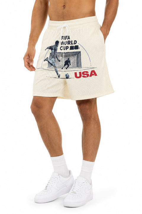 Outerstuff FIFA World Cup 2026 Team USA Men's Goal Kick Mesh Shorts, Cream