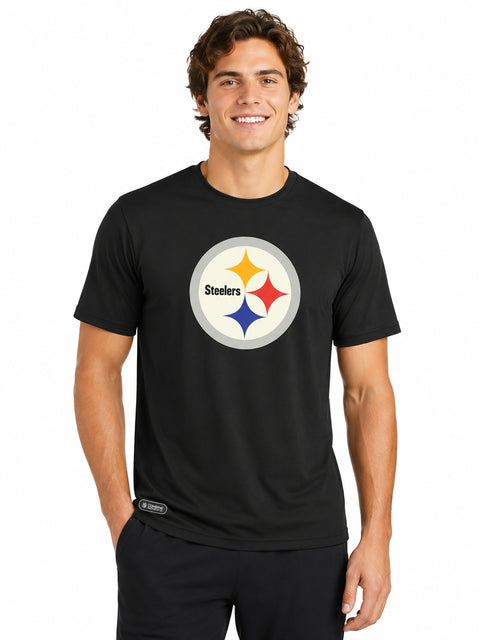 Outerstuff NFL Men's Steelers Retro Primary Stadium Logo Short Sleeve Tee Black