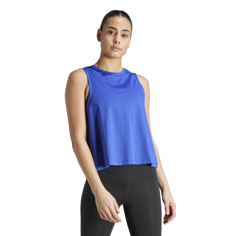 adidas Women’s Yoga Studio Training Tank Top – Lightweight Loose Fit Workout Shirt with Split Back Design, Blue