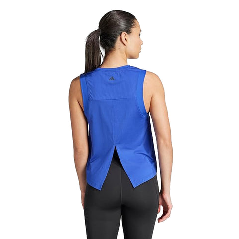 adidas Women’s Yoga Studio Training Tank Top – Lightweight Loose Fit Workout Shirt with Split Back Design, Blue