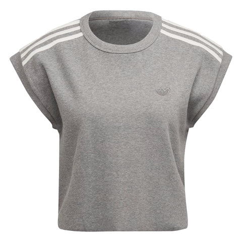 adidas Originals Womens Blue Version Waffle Crop Tee, Core Heather