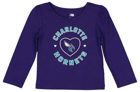 Outerstuff NBA Girls Toddlers 2t-4t Love Team Cotton Long Sleeve Tee, Charlotte Hornets