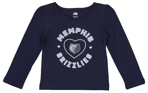 Outerstuff NBA Girls Toddlers 2t-4t Love Team Cotton Long Sleeve Tee, Memphis Grizzlies