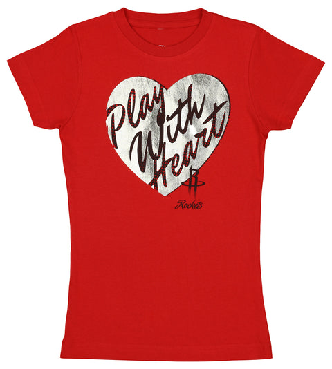 Outerstuff NBA Houston Rockets Girls 7-16 Short Sleeve Play with Heart Cotton Tee, Team Color