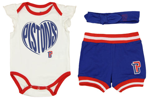 Outerstuff NBA Detroit Pistons Newborn Short Sleeve Creeper Bodysuit, Shorts, and Headband Set
