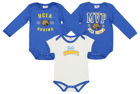 Knights Apparel NCAA UCLA Infant/Toddler Bodysuit Long Sleeve & Short Sleeve Cotton Lapped Shoulder, Trb/Wht