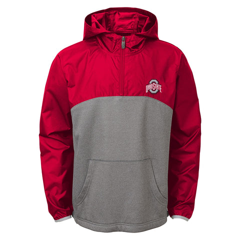Outerstuff NCAA Ohio State Buckeyes Little Boys 1/4 Zip weatherproof performance hoodie Grey/Red
