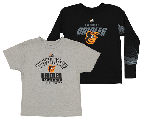 Outerstuff MLB Baltimore Orioles Boys Kids Long and Short Sleeve T-Shirt Combo Pack, Medium Heather Grey