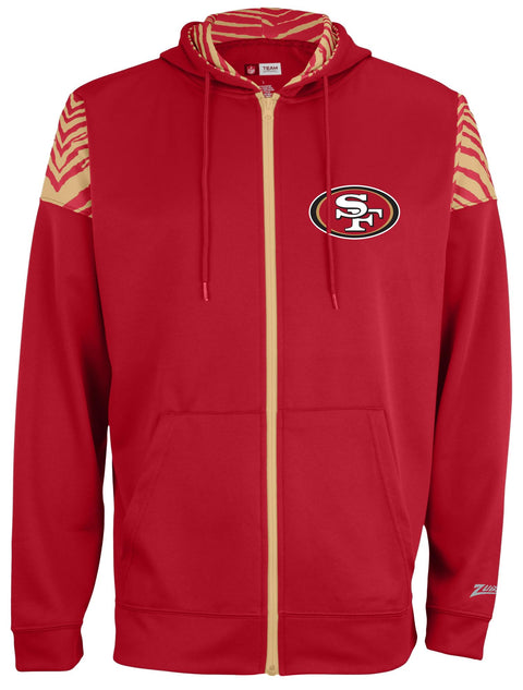 Zubaz Nfl San Francisco 49Ers Solid Team Color Full Zip Hooded Fleece Sweater With 2-Color Zebra Accent
