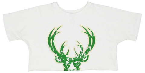 Fisll NBA Women's Distressed Print Crop Tee - White - Bucks