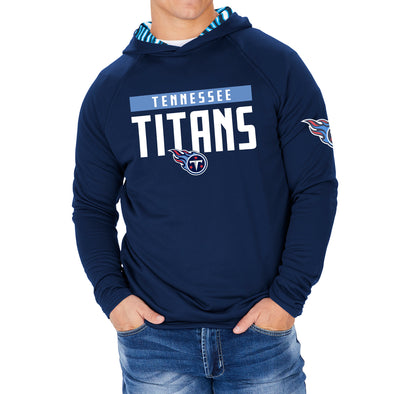 Zubaz NFL Men's Light Weight Team Color Hoodie With 3 Tone Zebra Lined Hood, Great Play Logo, Tennessee Titans