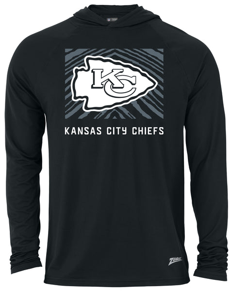 Zubaz NFL Men's Light Weight Black Body Hoodie, Gray Tunnel Logo, Kansas City Chiefs