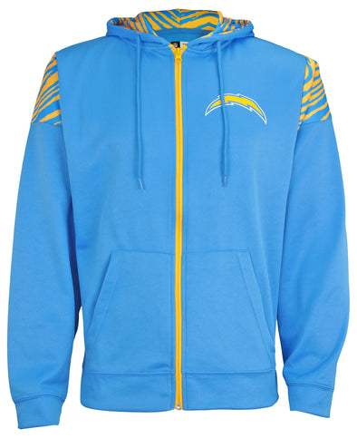 Zubaz NFL Men's Los Angeles Chargers Zebra Print Solid Team Color Fleece Full Zip Hoodie