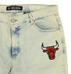 FISLL NBA Men's Chicago Bulls Distressed Denim Jeans, Tan