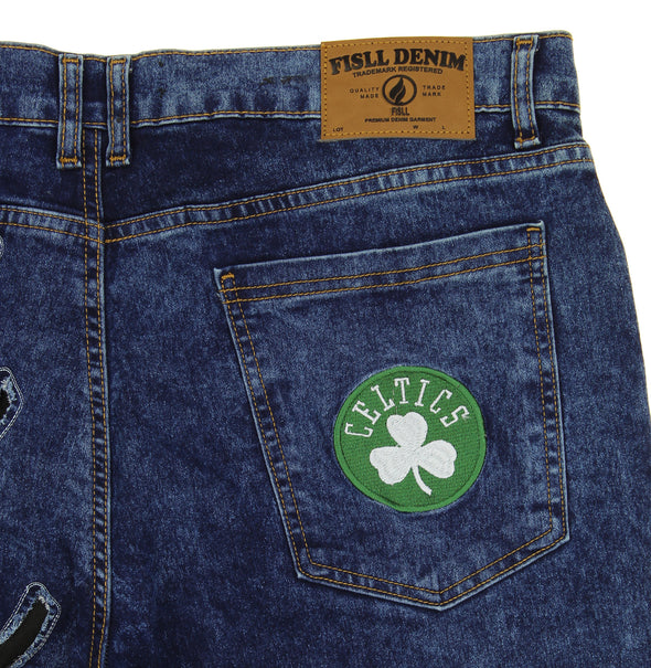 FISLL NBA Men's Boston Celtics Jeans with Distressed Claw Marks