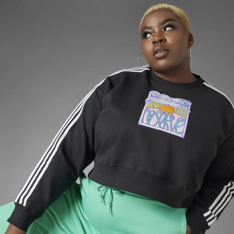 Adidas Women's Always Original Cropped Oversized Round Neck Sweatshirt, Plus Size
